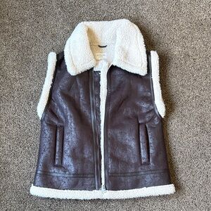 Aerie Cream and Brown Shearling Vest